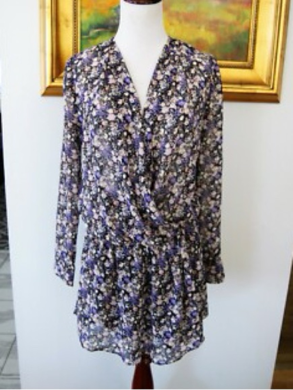BCBGeneration Wrap Dress Floral Boho V-Neck Long Sleeve Mini Sz S